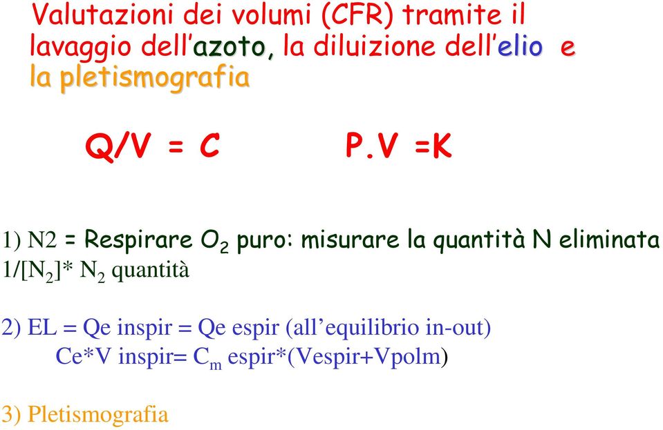 V =K 1) N2 = Respirare O 2 puro: misurare la quantità N eliminata 1/[N 2 ]* N
