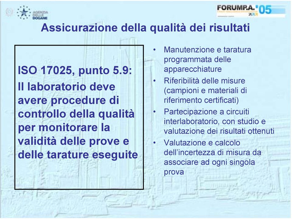 eseguite Manutenzione e taratura programmata delle apparecchiature Riferibilità delle misure (campioni e materiali di