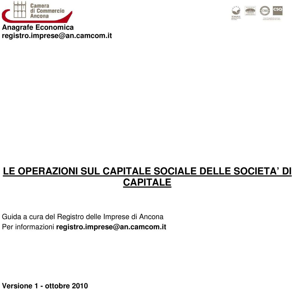 CAPITALE Guida a cura del Registro delle Imprese di