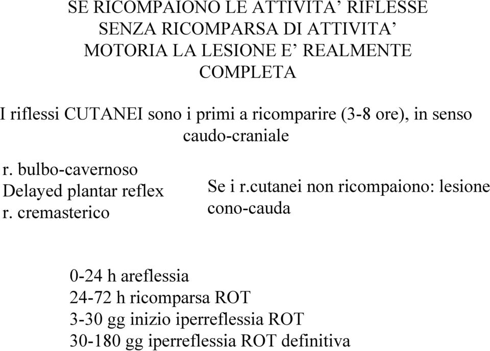 bulbo-cavernoso Delayed plantar reflex r. cremasterico Se i r.