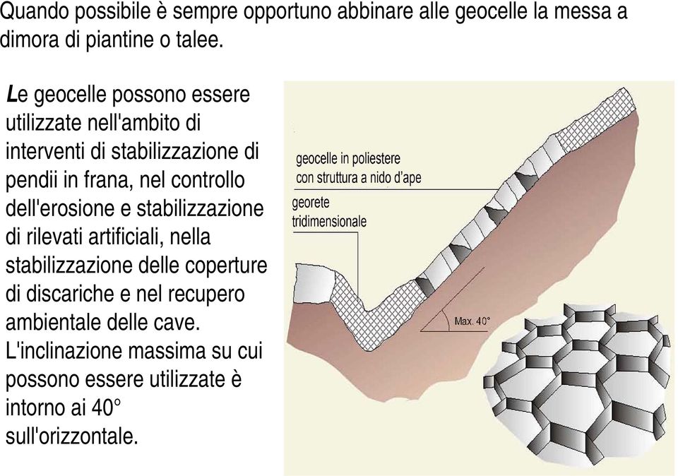 controllo dell'erosione e stabilizzazione di rilevati artificiali, nella stabilizzazione delle coperture di