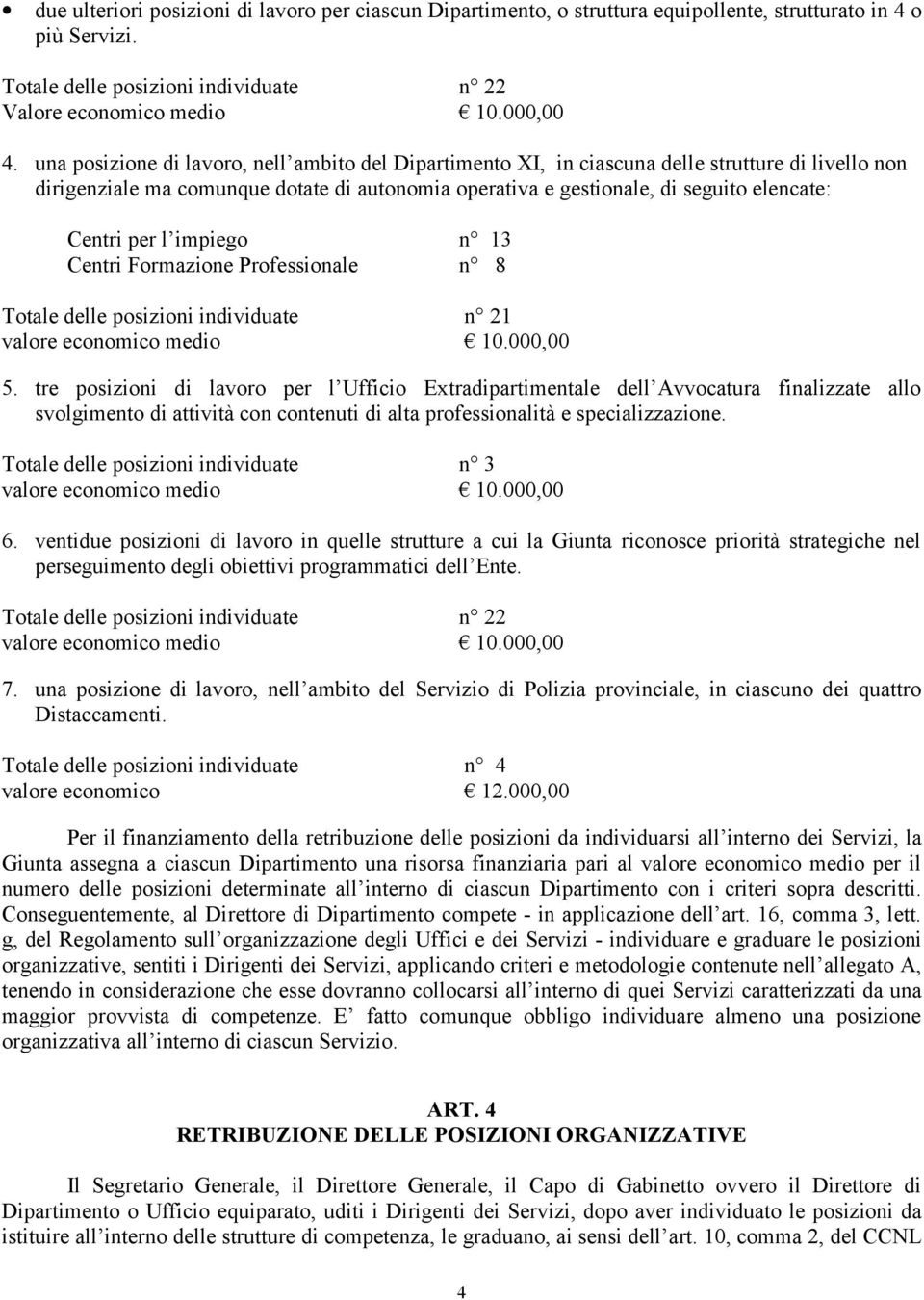 per l impiego n 13 Centri Formazione Professionale n 8 Totale delle posizioni individuate n 21 valore economico medio 10.000,00 5.