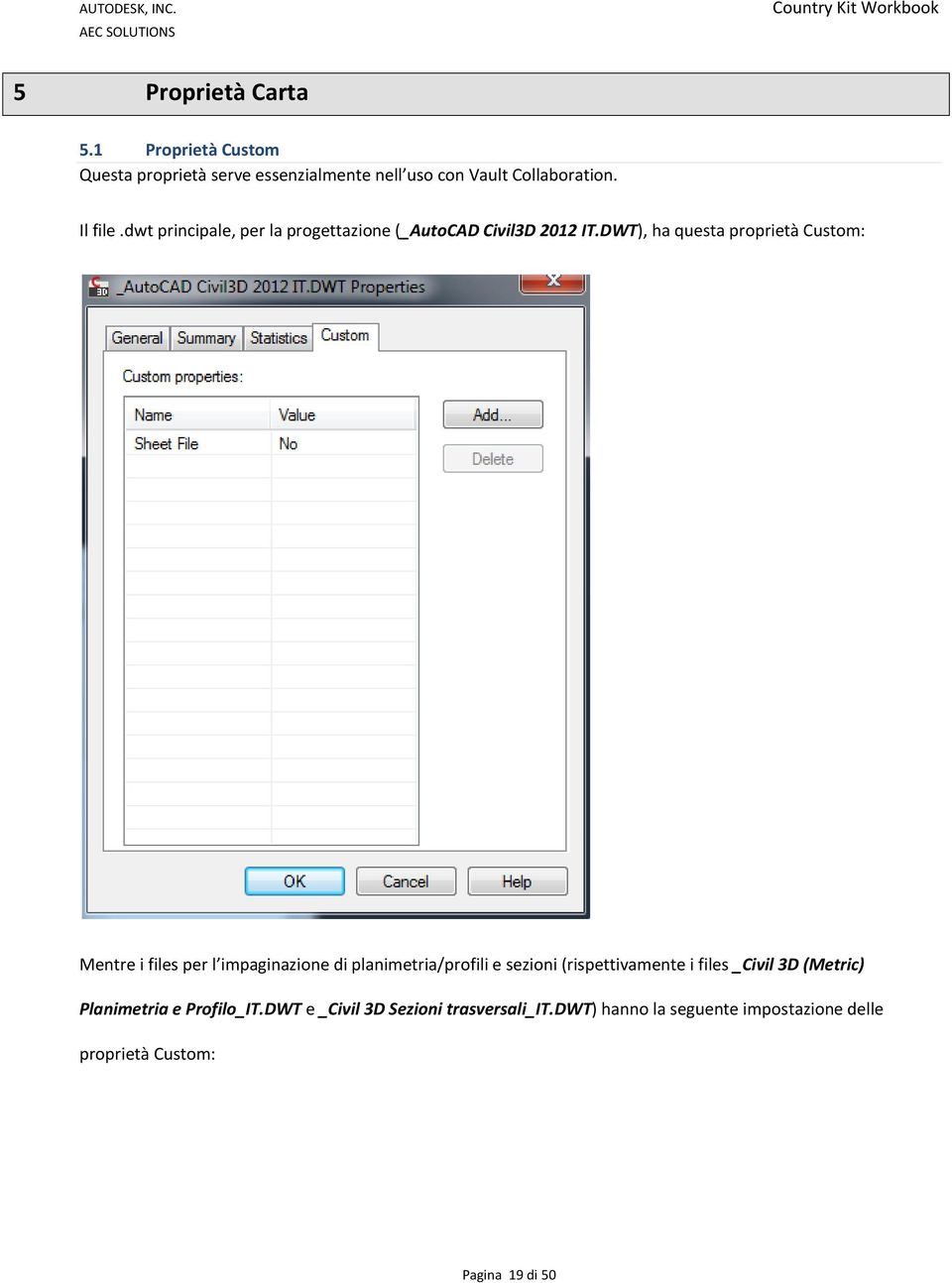 DWT), ha questa proprietà Custom: Mentre i files per l impaginazione di planimetria/profili e sezioni