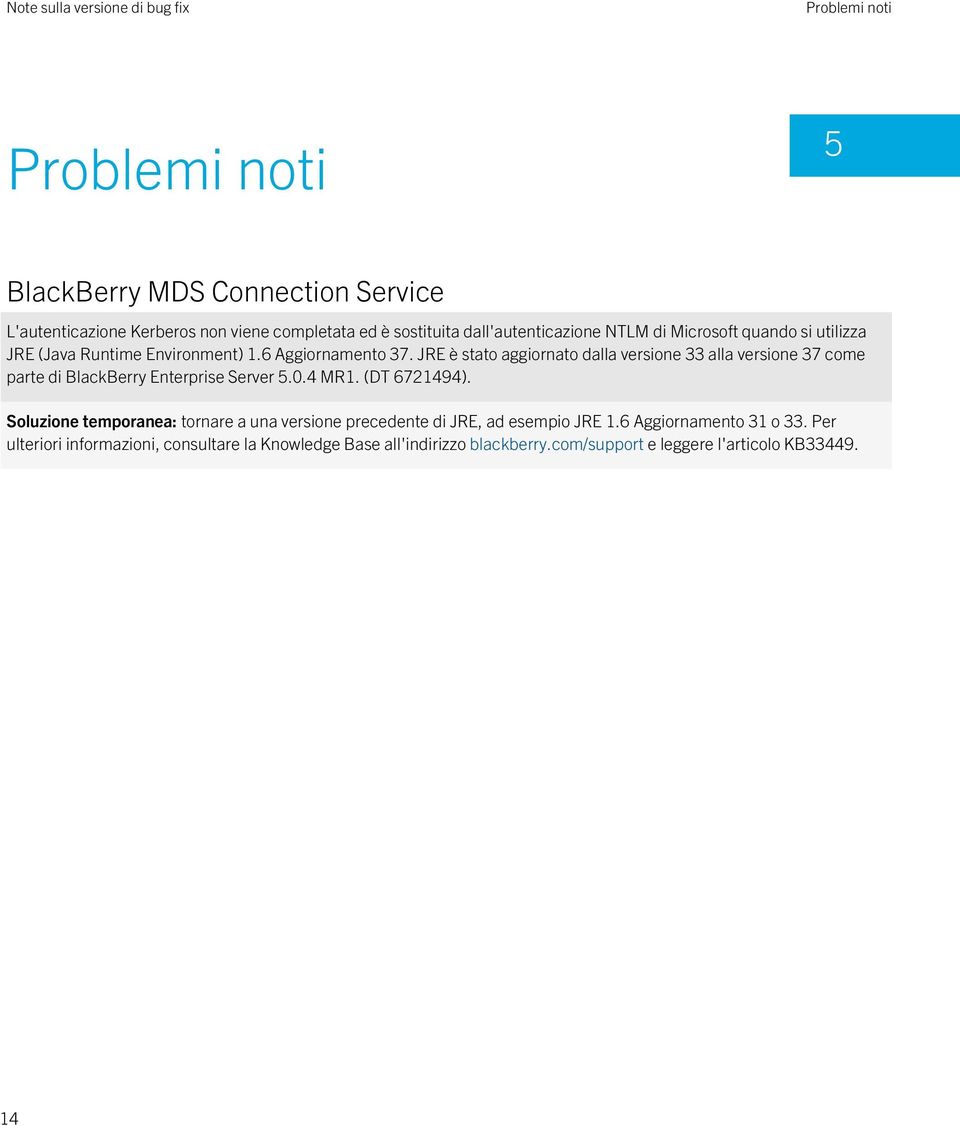 JRE è stato aggiornato dalla versione 33 alla versione 37 come parte di BlackBerry Enterprise Server 5.0.4 MR1. (DT 6721494).