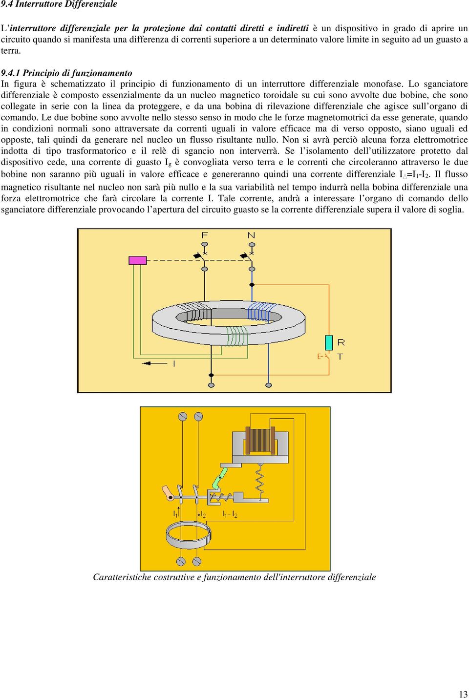 1 Principio di funzionamento In figura è schematizzato il principio di funzionamento di un interruttore differenziale monofase.