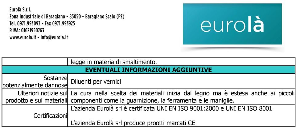 cura nella scelta dei materiali inizia dal legno ma è estesa anche ai piccoli prodotto e sui materiali