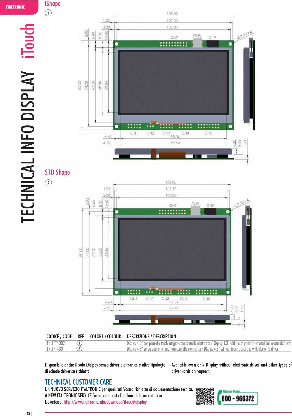 3 without touch panel and with electronic driver Disponibile anche il solo Dislpay senza driver elettronico e altre tipologie di schede driver su richiesta.