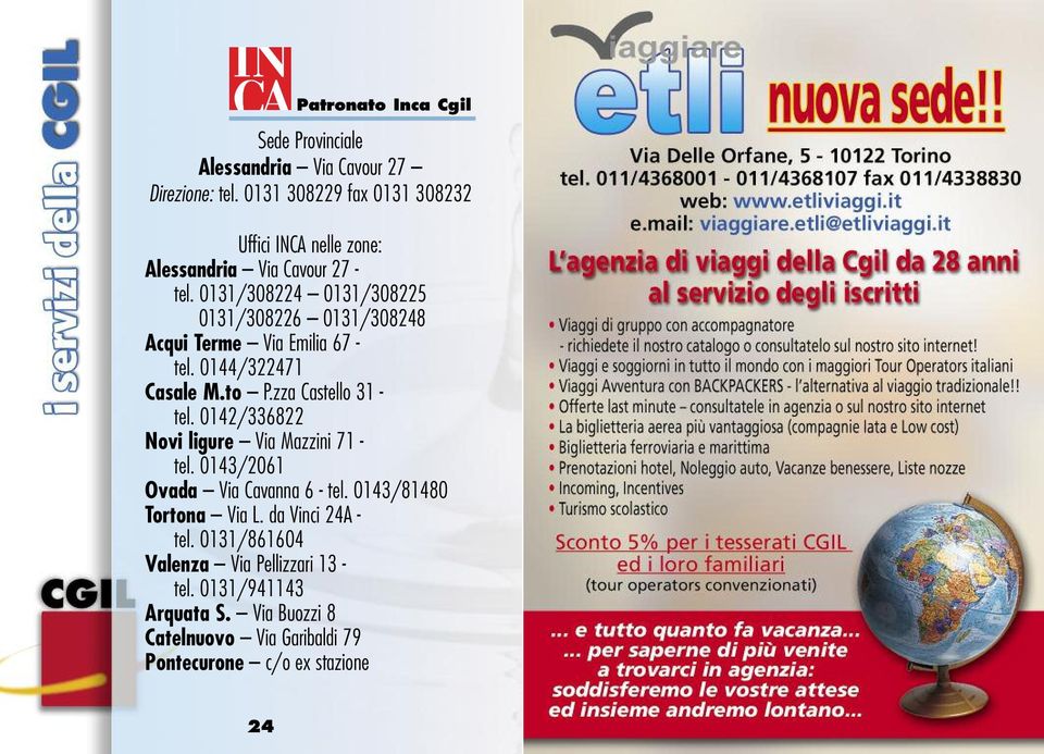 0131/308224 0131/308225 0131/308226 0131/308248 Acqui Terme Via Emilia 67 - tel. 0144/322471 Casale M.to P.zza Castello 31 - tel.