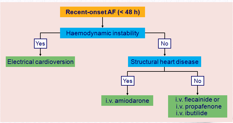 Cardioversione elettrica o farmacologica nella FA < 48 ore AF = atrial fibrillation; i.