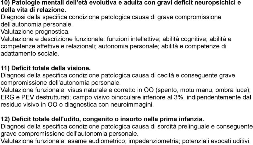 11) Deficit totale della visione.