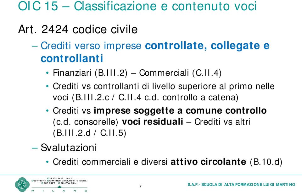II.4) Crediti vs controllanti di livello superiore al primo nelle voci (B.III.2.c / C.II.4 c.d. controllo a catena) Crediti vs imprese soggette a comune controllo (c.