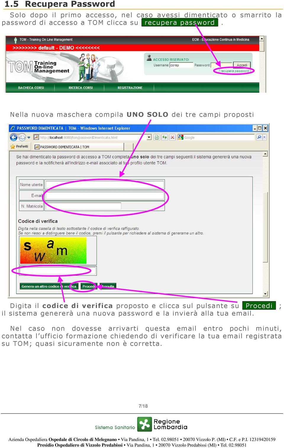 Nella nuova maschera compila UNO SOLO dei tre campi proposti Digita il codice di verifica proposto e clicca sul pulsante su Procedi ;