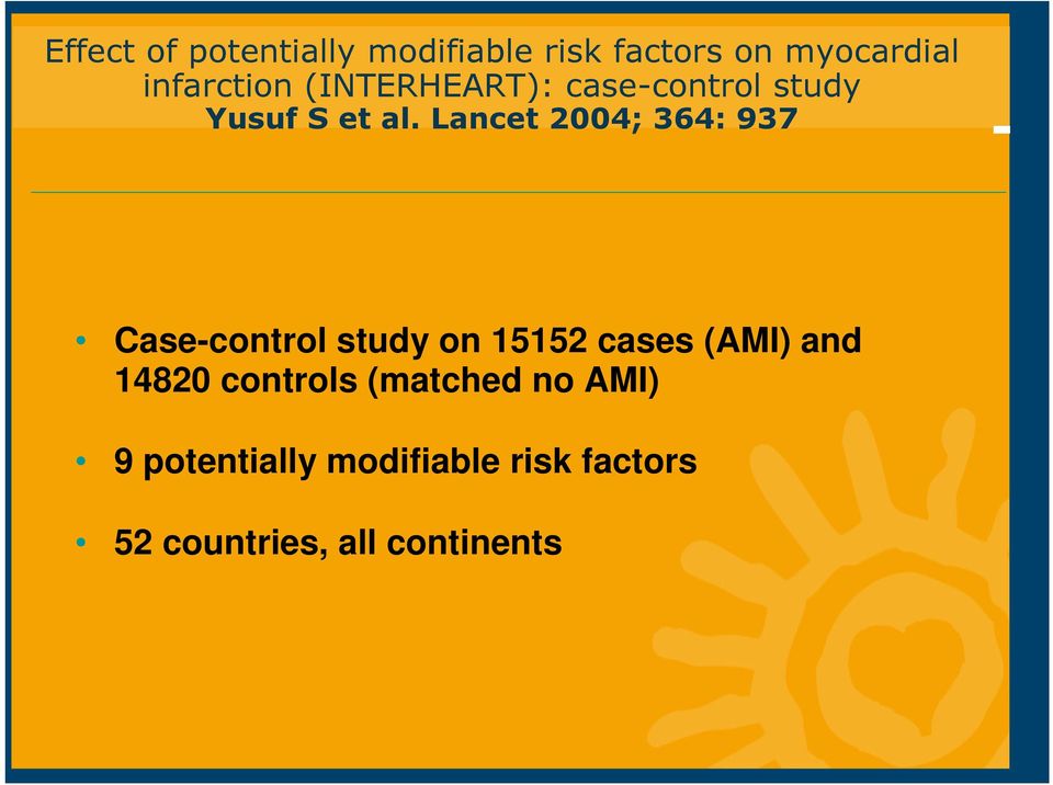 Lancet ; 6: 97 Case-control study on cases (AMI) and 8 controls