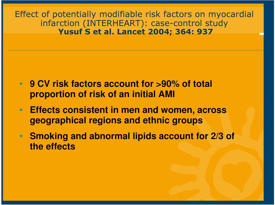 Lancet ; 6: 97 9 CV risk factors account for >9% of total proportion of risk of an