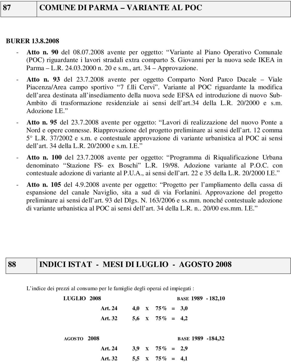 2008 avente per oggetto Comparto Nord Parco Ducale Viale Piacenza/Area campo sportivo 7 f.lli Cervi.