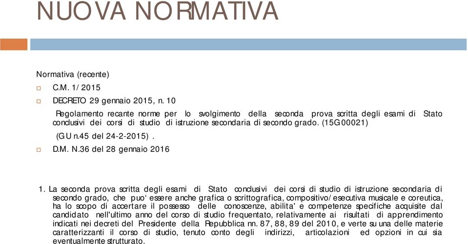 45 del 24-2-2015). D.M. N.36 del 28 gennaio 2016 1.