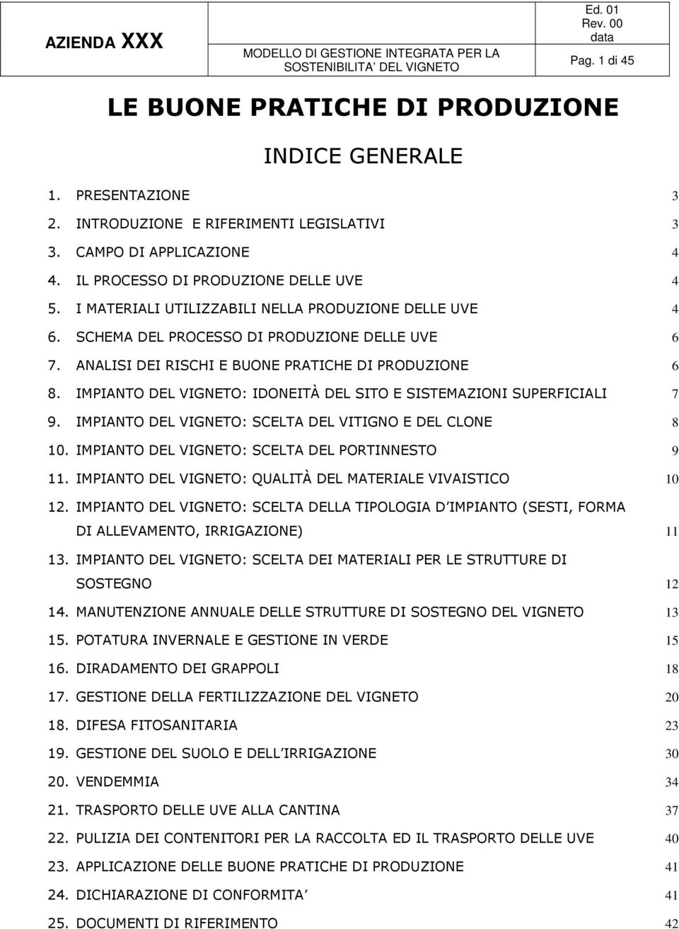 IMPIANTO DEL VIGNETO: IDONEITÀ DEL SITO E SISTEMAZIONI SUPERFICIALI 7 9. IMPIANTO DEL VIGNETO: SCELTA DEL VITIGNO E DEL CLONE 8 10. IMPIANTO DEL VIGNETO: SCELTA DEL PORTINNESTO 9 11.