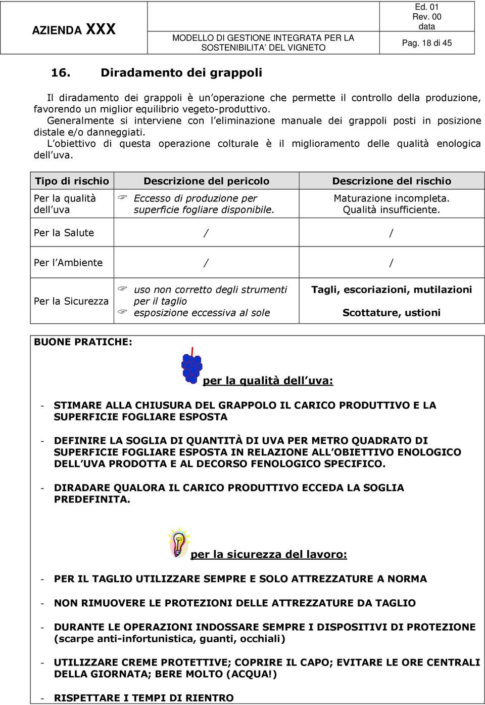 L obiettivo di questa operazione colturale è il miglioramento delle qualità enologica dell uva.