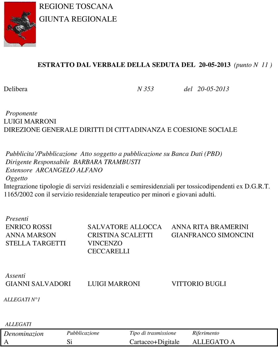 servizi residenziali e semiresidenziali per tossicodipendenti ex D.G.R.T. 1165/2002 con il servizio residenziale terapeutico per minori e giovani adulti.