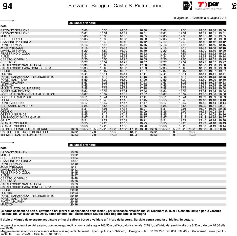 46 19.16 ZOLA PREDOSA 15.18 15.48 16.18 16.48 17.18 17.48 18.18 18.48 19.18 LAVINO DI SOPRA 15.20 15.50 16.20 16.50 17.20 17.50 18.20 18.50 19.20 PILASTRINO DI ZOLA 15.22 15.52 16.22 16.52 17.22 17.