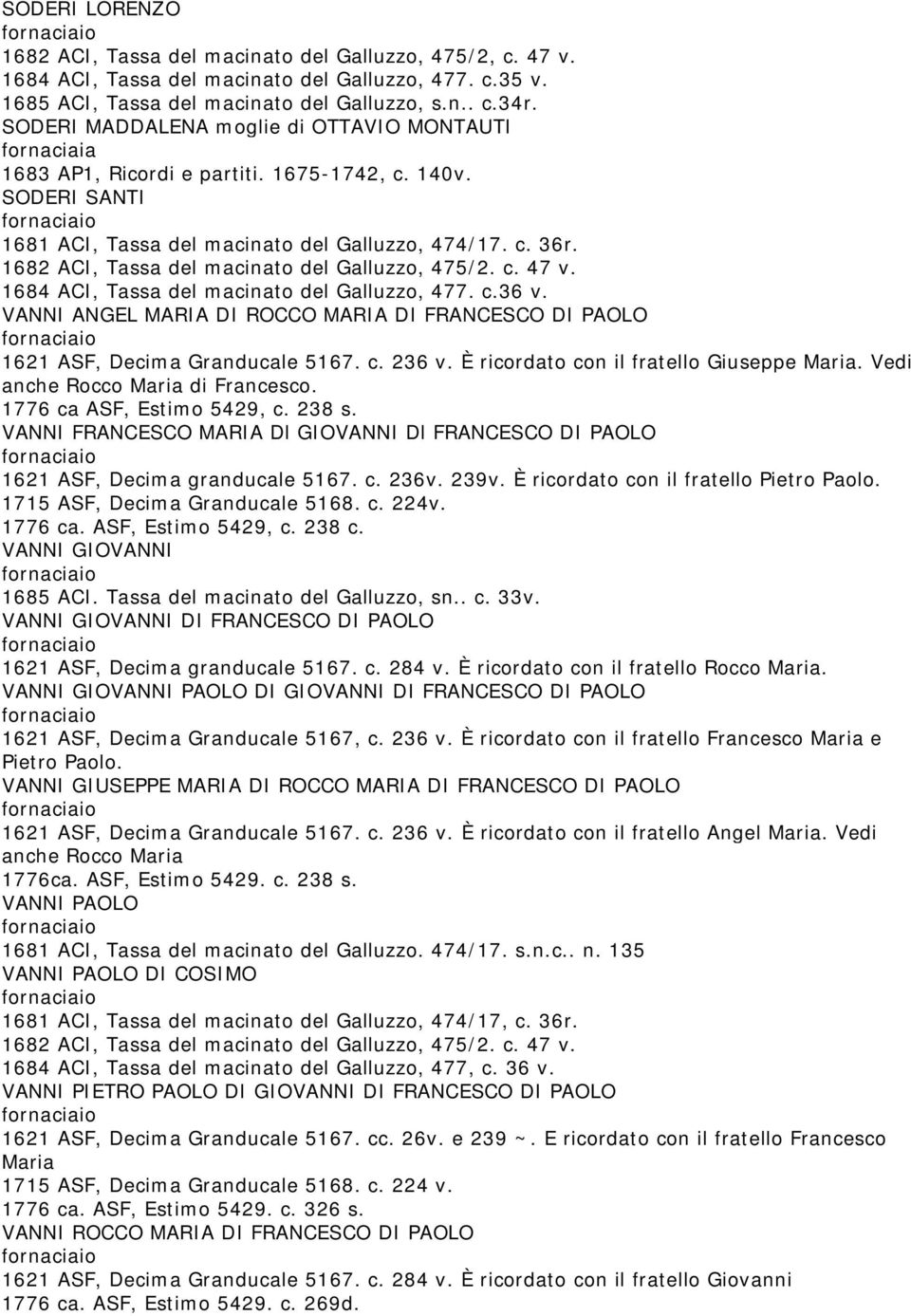 1682 ACI, Tassa del macinato del Galluzzo, 475/2. c. 47 v. 1684 ACI, Tassa del macinato del Galluzzo, 477. c.36 v.