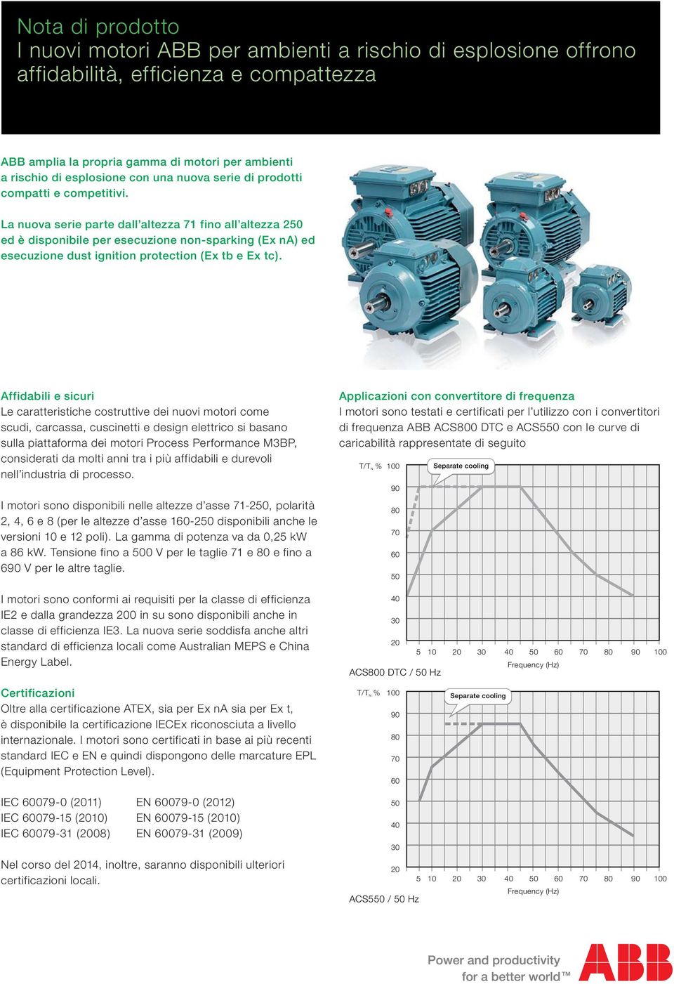 La nuova serie parte dall altezza 71 fino all altezza 250 ed è disponibile per esecuzione non-sparking (Ex na) ed esecuzione dust ignition protection (Ex tb e Ex tc).