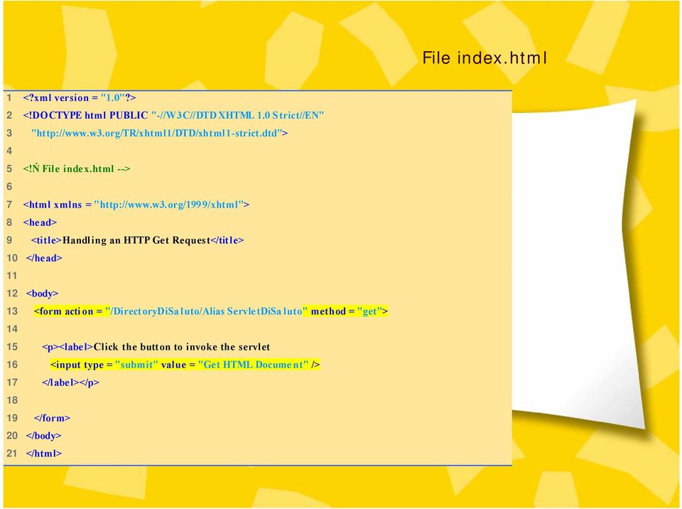org/1999/xhtml"> 8 <head> 9 <title>handling an HTTP Get Request</title> 10 </head> 11 12 <body> 13 <form acti on = "/DirectoryDiSa
