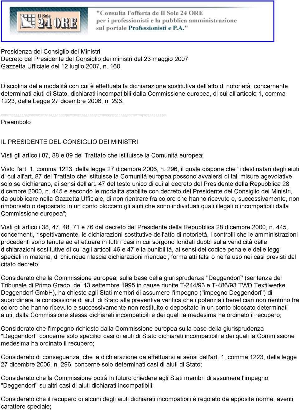 cui all'articolo 1, comma 1223, della Legge 27 dicembre 2006, n. 296.