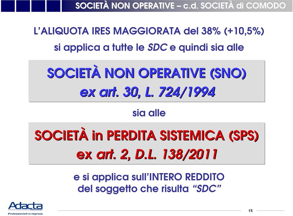 724/1994 sia alle SOCIETÀ in PERDITA SISTEMICA (SPS) ex art. 2, D.L.