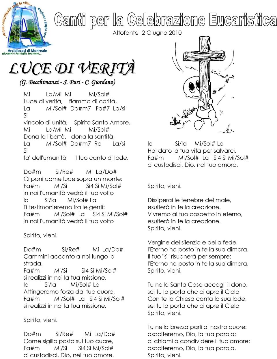 Mi La/Mi Mi Mi/Sol# Dona la libertà, dona la santità, La Mi/Sol# Do#m7 La/si Si fa' dell'umanità il tuo canto di lode.