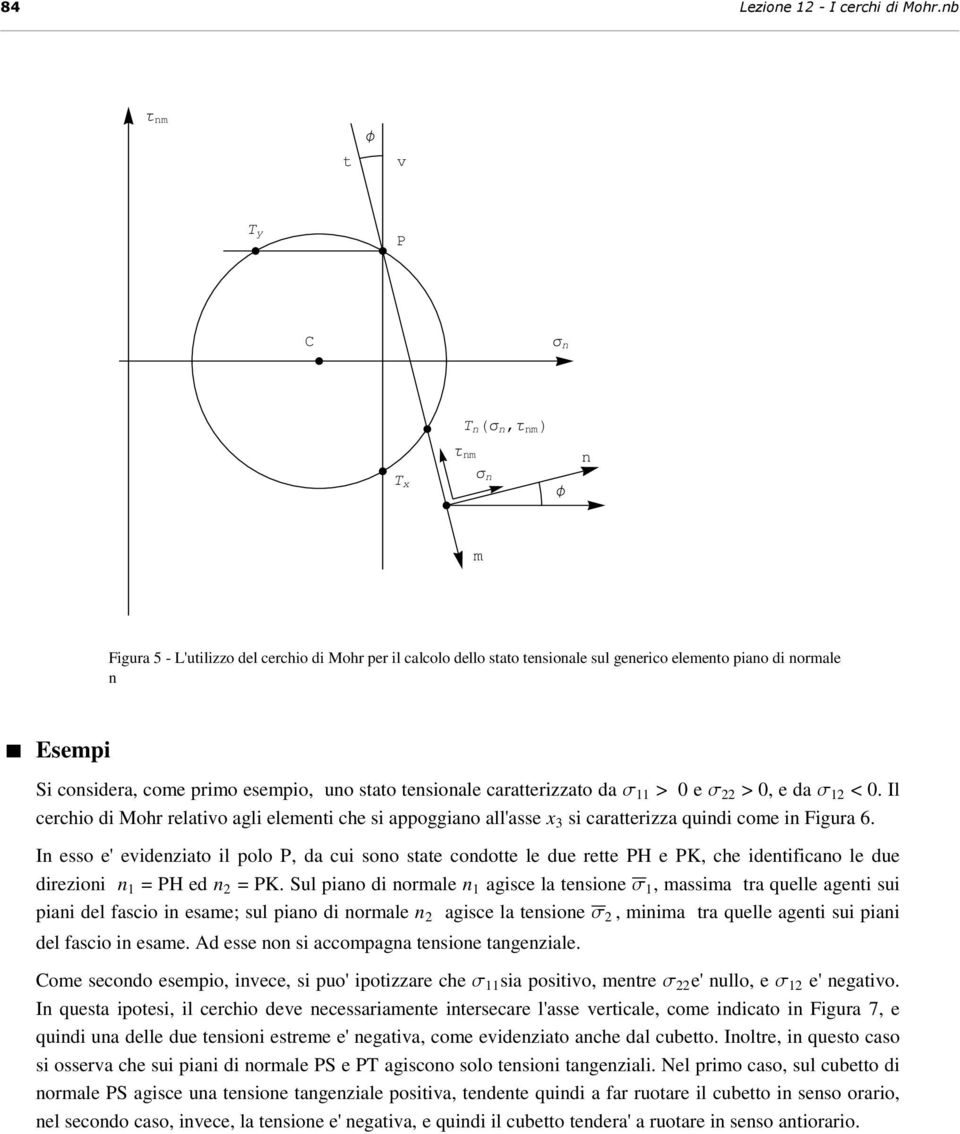 uno stato tensionale caratterizzato da s 11 > 0 e s > 0, e da s 1 < 0. Il cerchio di Mohr relativo agli elementi che si appoggiano all'asse x 3 si caratterizza quindi come in Figura 6.