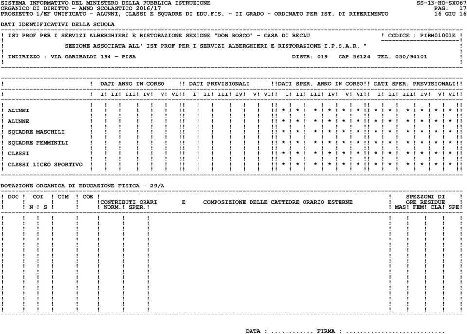 ! DATI PREVISIONALI!!DATI SPER. ANNO IN CORSO!! DATI SPER. PREVISIONALI!! I! II! III! IV! V! VI!! I! II! III! IV! V! VI!! I! II! III! IV! V! VI!! I! II! III! IV! V! VI!!! ALUNNI!!! *! *! *! *! *! *!! *! *! *! *! *! *!!! ALUNNE!