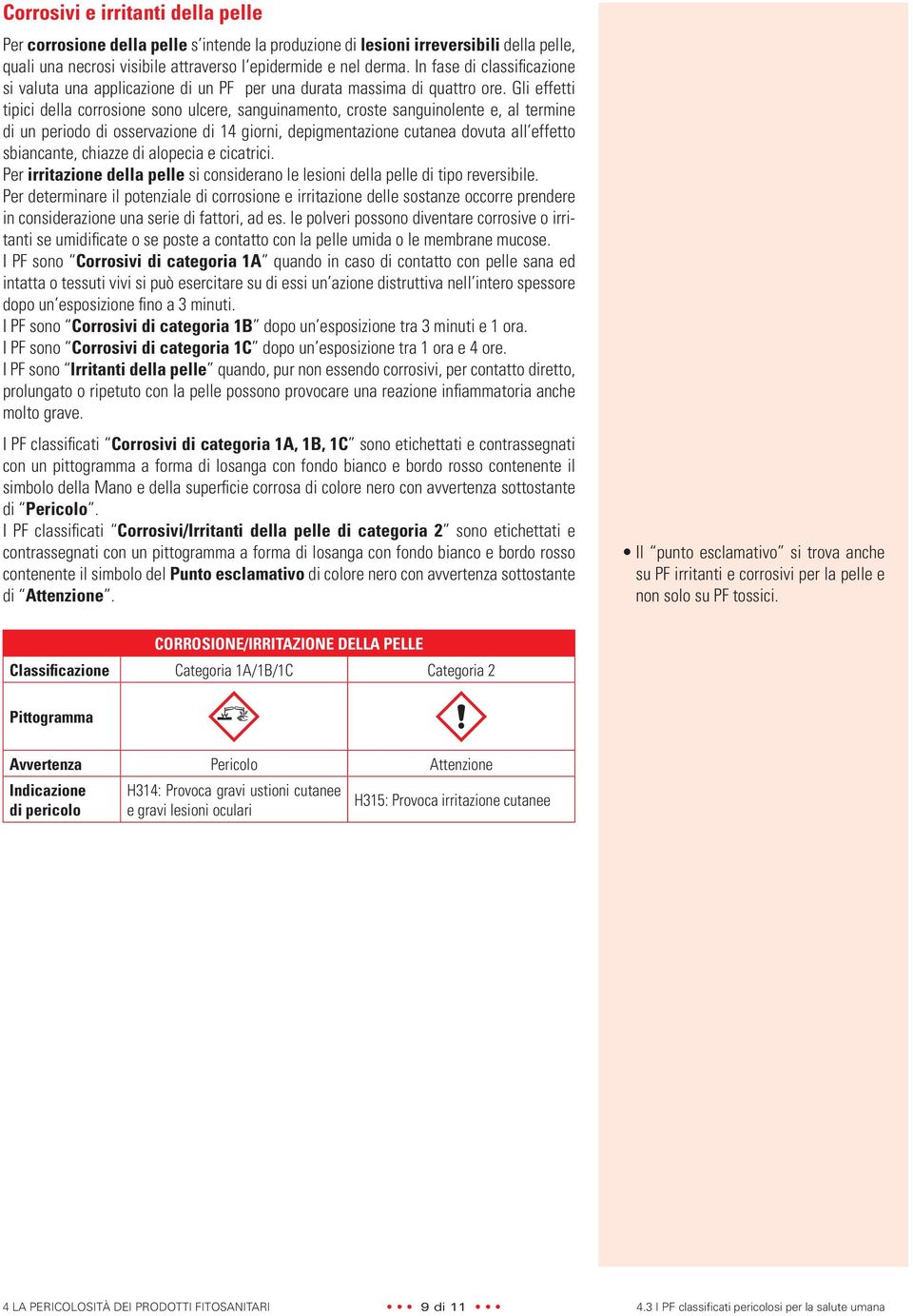 Gli effetti tipici della corrosione sono ulcere, sanguinamento, croste sanguinolente e, al termine di un periodo di osservazione di 1 giorni, depigmentazione cutanea dovuta all effetto sbiancante,