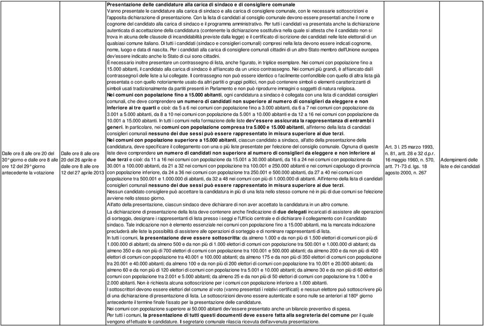 presentazione. Con la lista di candidati al consiglio comunale devono essere presentati anche il nome e cognome del candidato alla carica di sindaco e il programma amministrativo.