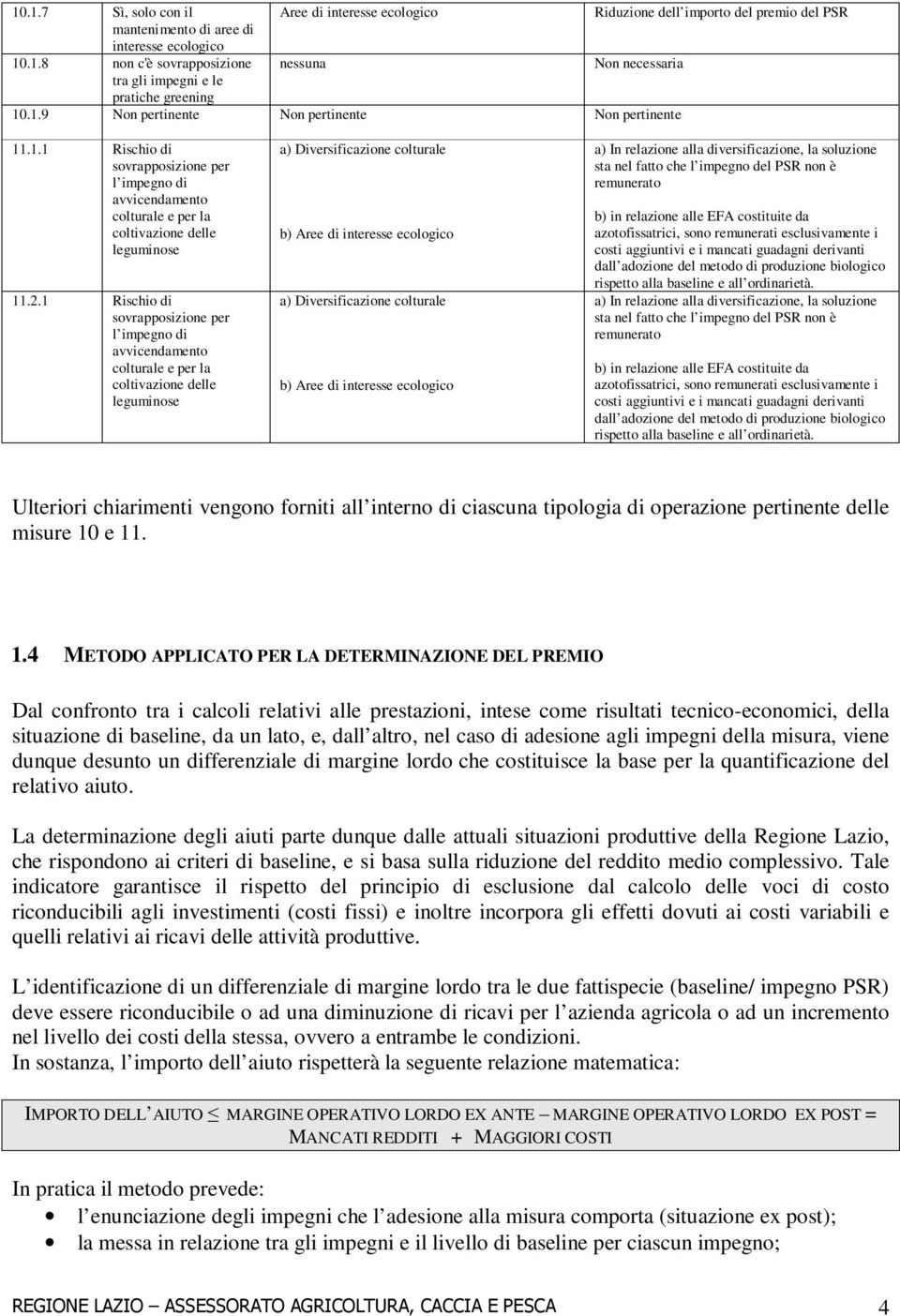 1 Rischio di sovrapposizione per l impegno di avvicendamento colturale e per la coltivazione delle leguminose a) Diversificazione colturale b) Aree di interesse ecologico a) Diversificazione