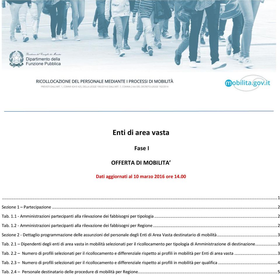 .. 2 Sezione 2 - Dettaglio programmazione delle assunzioni del personale degli Enti di Area Vasta destinatario di mobilità... 3 Tab. 2.1 Dipendenti degli enti di area vasta in mobilità selezionati per il ricollocamento per tipologia di Amministrazione di destinazione.