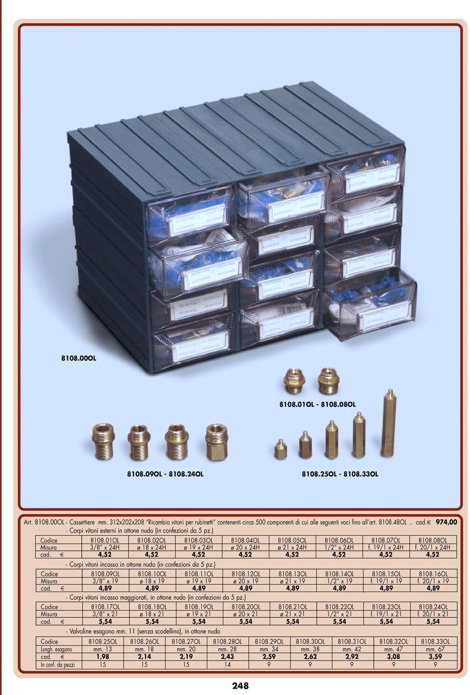 ) Codice 88.01OL 88.02OL 88.03OL 88.04OL 88.05OL 88.06OL 88.07OL 88.08OL Misura 3/8 x 24H ø 18 x 24H ø 19 x 24H ø 20 x 24H ø 21 x 24H 1/2 x 24H f. 19/1 x 24H f. 20/1 x 24H cad.