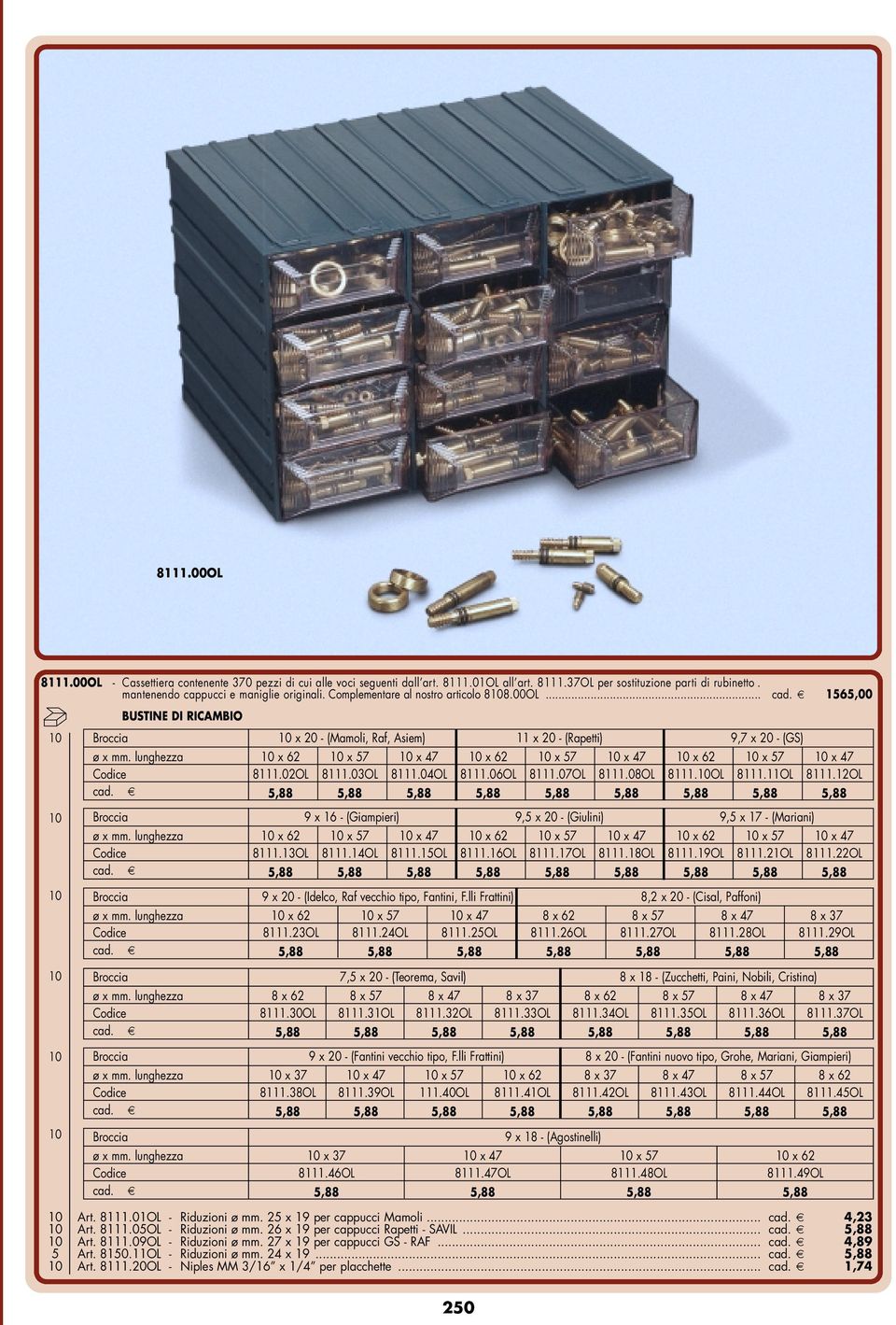 lunghezza x 62 x 57 x 47 x 62 x 57 x 47 x 62 x 57 x 47 Codice 8111.02OL 8111.03OL 8111.04OL 8111.06OL 8111.07OL 8111.08OL 8111.OL 8111.11OL 8111.12OL cad.