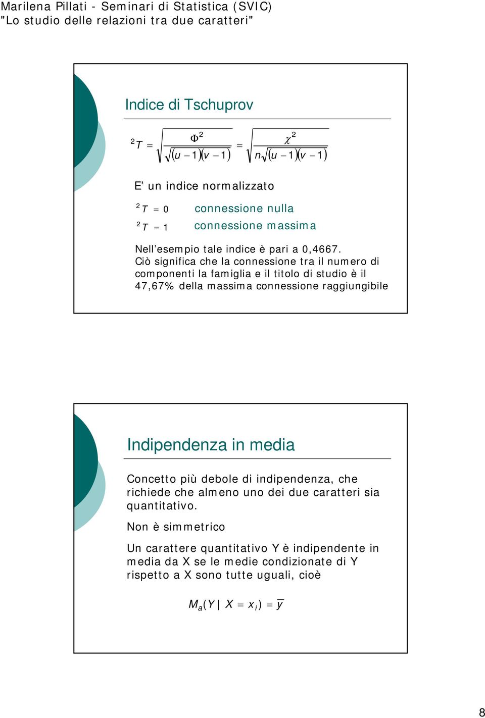 l ttolo d studo è l 47,67% della massma coessoe raggugble Idpedeza meda Cocetto pù debole d dpedeza, che rchede che almeo uo de due caratter