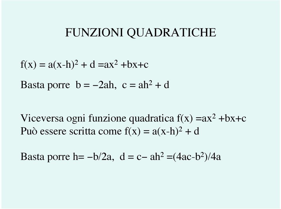 quadratica f(x) =ax 2 +bx+c Può essere scritta come