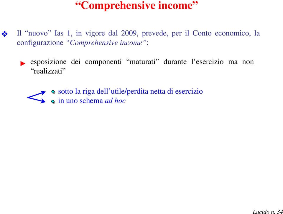 Comprehensive income : esposizione dei componenti maturati durante l esercizio ma