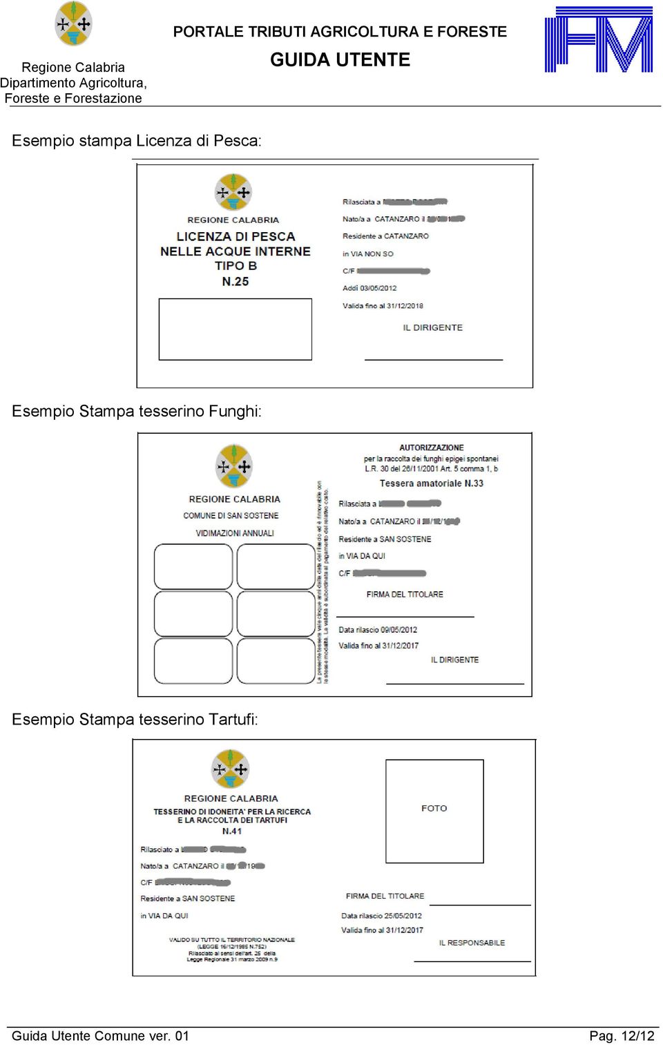 Esempio Stampa tesserino Tartufi: