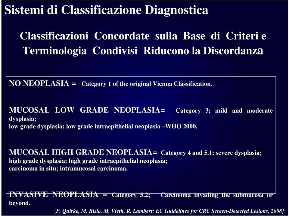 MUCOSAL HIGH GRADE NEOPLASIA= Category 4 and 5.1; severe dysplasia; high grade dysplasia; high grade intraepithelial neoplasia; carcinoma in situ; intramucosal carcinoma.