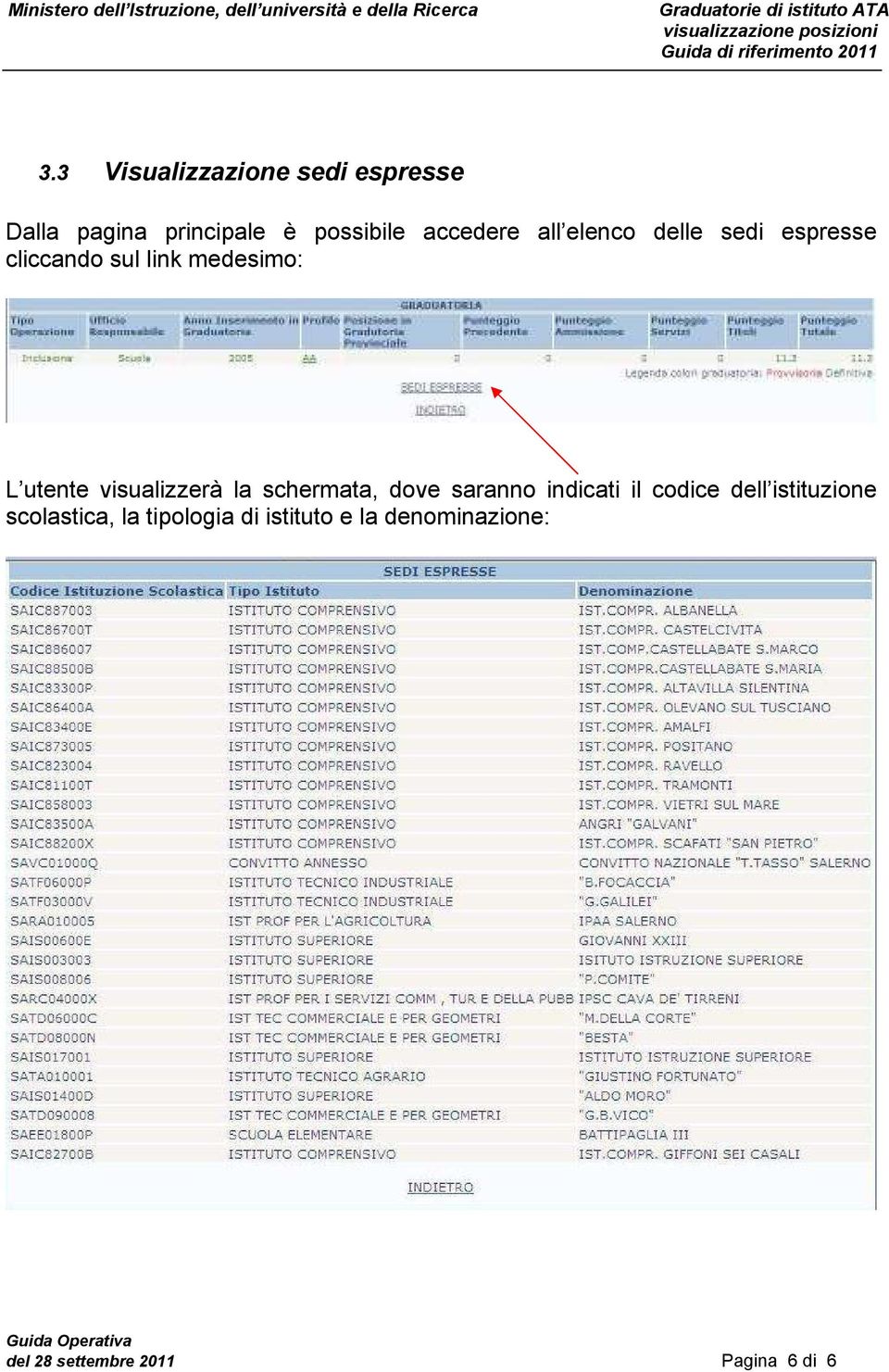 visualizzerà la schermata, dove saranno indicati il codice dell istituzione