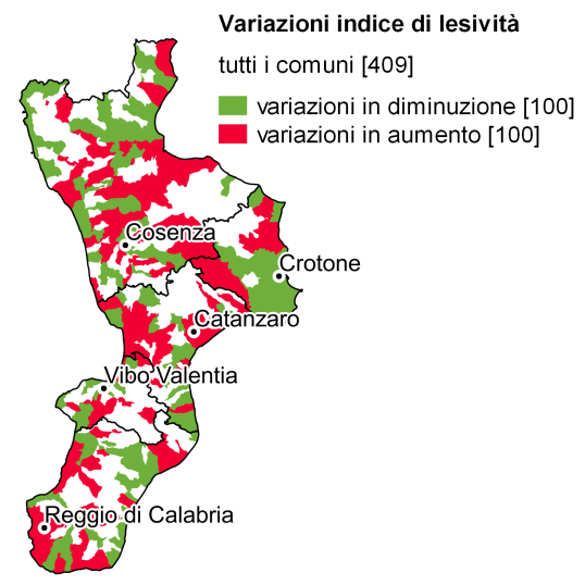 FIGURA 3. INDICE DI LESIVITÀ E DI MORTALITÀ, CALABRIA. Anni 20132014,variazioni percentuali Nel 2014 il maggior numero di incidenti (1.