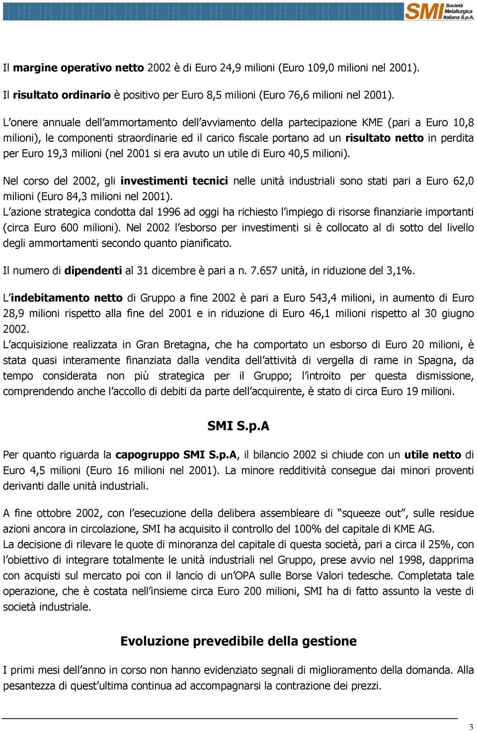 Euro 19,3 milioni (nel 2001 si era avuto un utile di Euro 40,5 milioni).