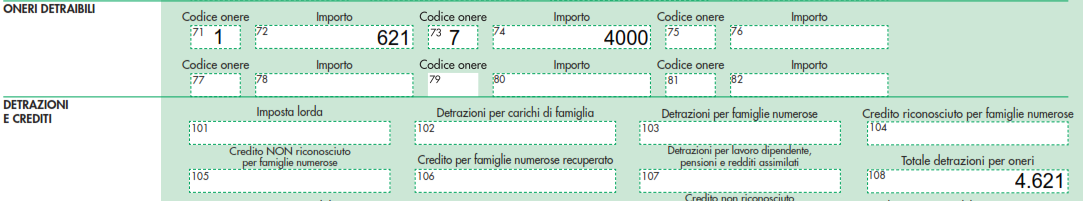 COMPILAZIONE DELLA SEZIONE ONERI DETRAIBILI Si supponga che il contribuente abbia sostenuto: spese mediche per un importo pari a euro 750,00; interessi passivi su un mutuo per l acquisto dell