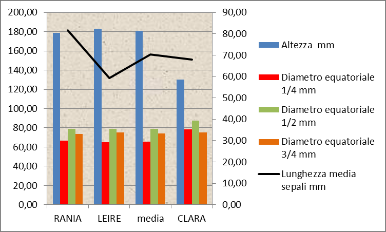 3.2.3. Dimensioni medie dei frutti e lunghezza dei sepali spinescenza curvatura della bacca.