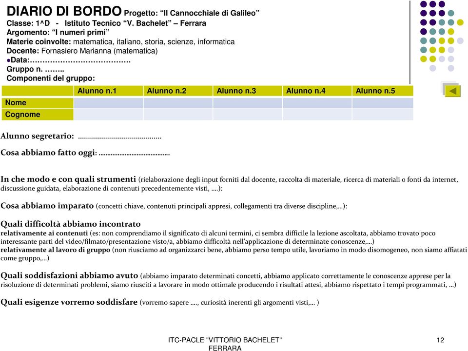 .. Componenti del gruppo: Nome Cognome Alunno n.1 Alunno n.2 Alunno n.3 Alunno n.4 Alunno n.5 Alunno segretario: Cosa abbiamo fatto oggi:.