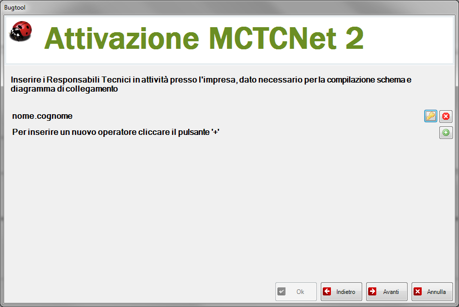 Responsabile Tecnico Aggiuntivo Cliccare sul pulsante verde «+» per procedere all inserimento di un